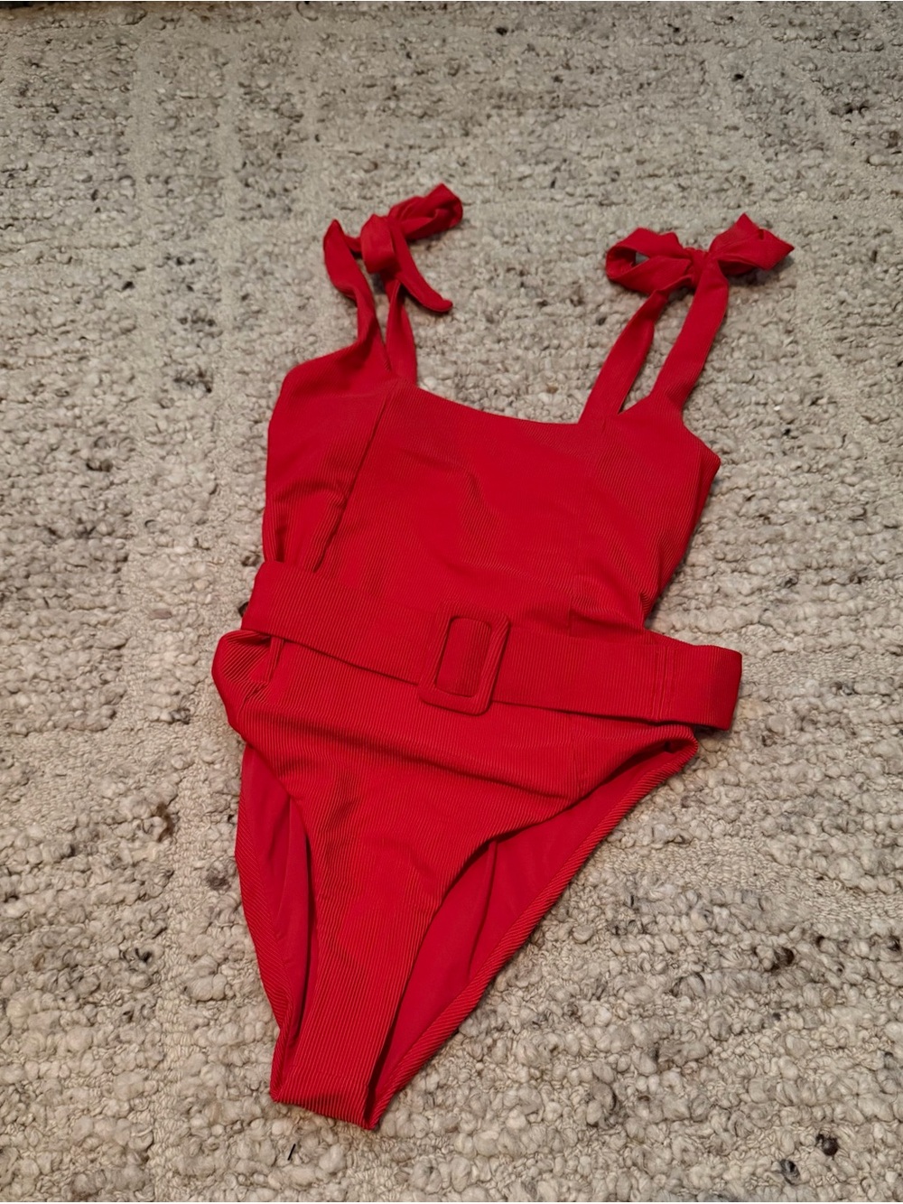NWOT Beach Riot Red One-Piece Swimsuit with Tie Straps and Belt